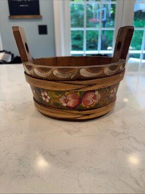 Rose Floral Vintage Wooden Decorative Bowl Wash Tube Tole Planter